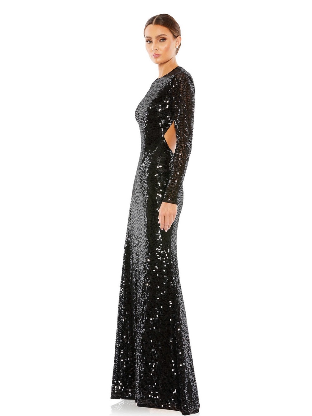 Mac Duggal Black Full-Length Sequin Long Sleeve Gown - Picture 3 of 16